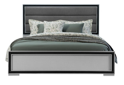 Gray Ribbed Texture Wood And Upholstery King Bed Frame HomeRoots