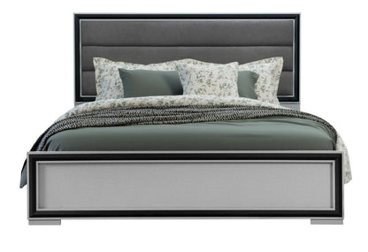Gray Ribbed Texture Wood And Upholstery King Bed Frame HomeRoots