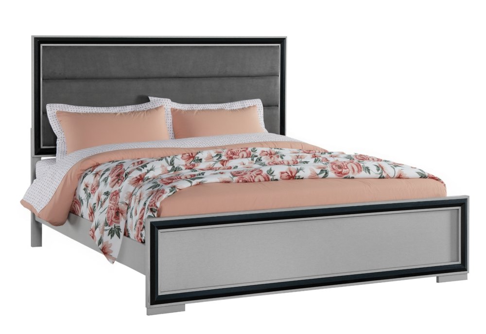 Gray Ribbed Texture Wood And Upholstery King Bed Frame HomeRoots