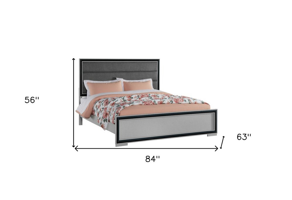Gray Ribbed Texture Wood And Upholstery Queen Bed Frame HomeRoots