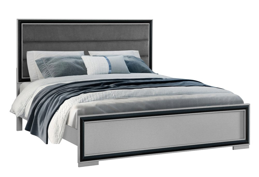 Gray Ribbed Texture Wood And Upholstery Queen Bed Frame HomeRoots