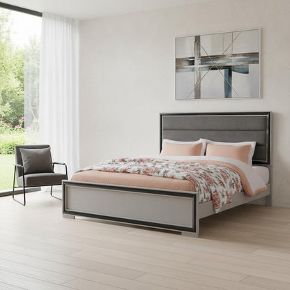 Gray Ribbed Texture Wood And Upholstery Queen Bed Frame HomeRoots