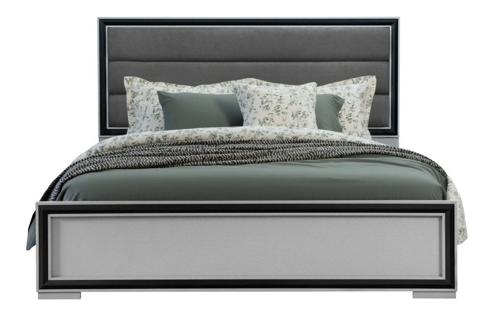 Gray Ribbed Texture Wood And Upholstery Queen Bed Frame HomeRoots