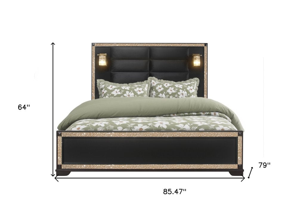 Black Faux Crystal Bling Wood And Upholstery Lighted King Bed Frame HomeRoots