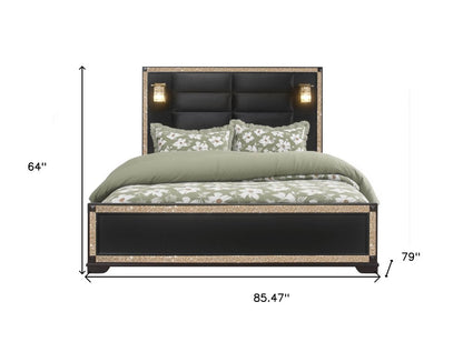 Black Faux Crystal Bling Wood And Upholstery Lighted King Bed Frame HomeRoots