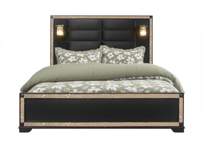 Black Faux Crystal Bling Wood And Upholstery Lighted King Bed Frame HomeRoots