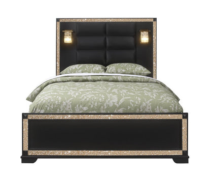 Black Faux Crystal Bling Wood And Upholstery Lighted Queen Bed Frame HomeRoots