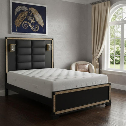 Black Faux Crystal Bling Wood And Upholstery Lighted Queen Bed Frame HomeRoots