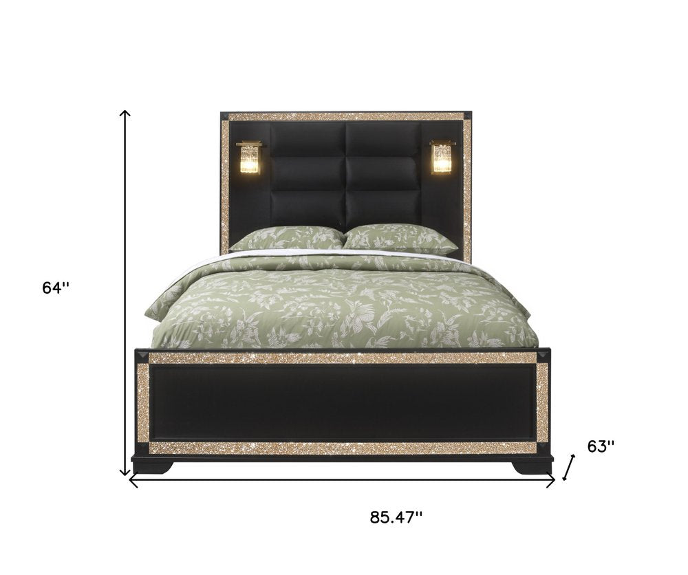 Black Faux Crystal Bling Wood And Upholstery Lighted Queen Bed Frame HomeRoots