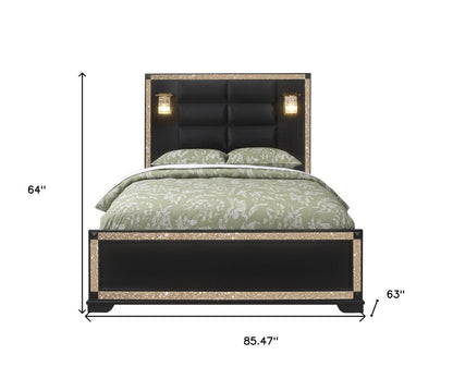 Black Faux Crystal Bling Wood And Upholstery Lighted Queen Bed Frame HomeRoots