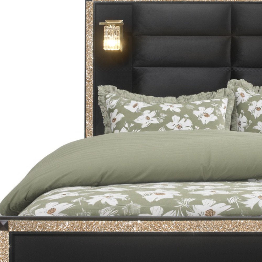 Black Faux Crystal Bling Wood And Upholstery Lighted Queen Bed Frame HomeRoots