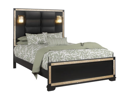 Black Faux Crystal Bling Wood And Upholstery Lighted Queen Bed Frame HomeRoots