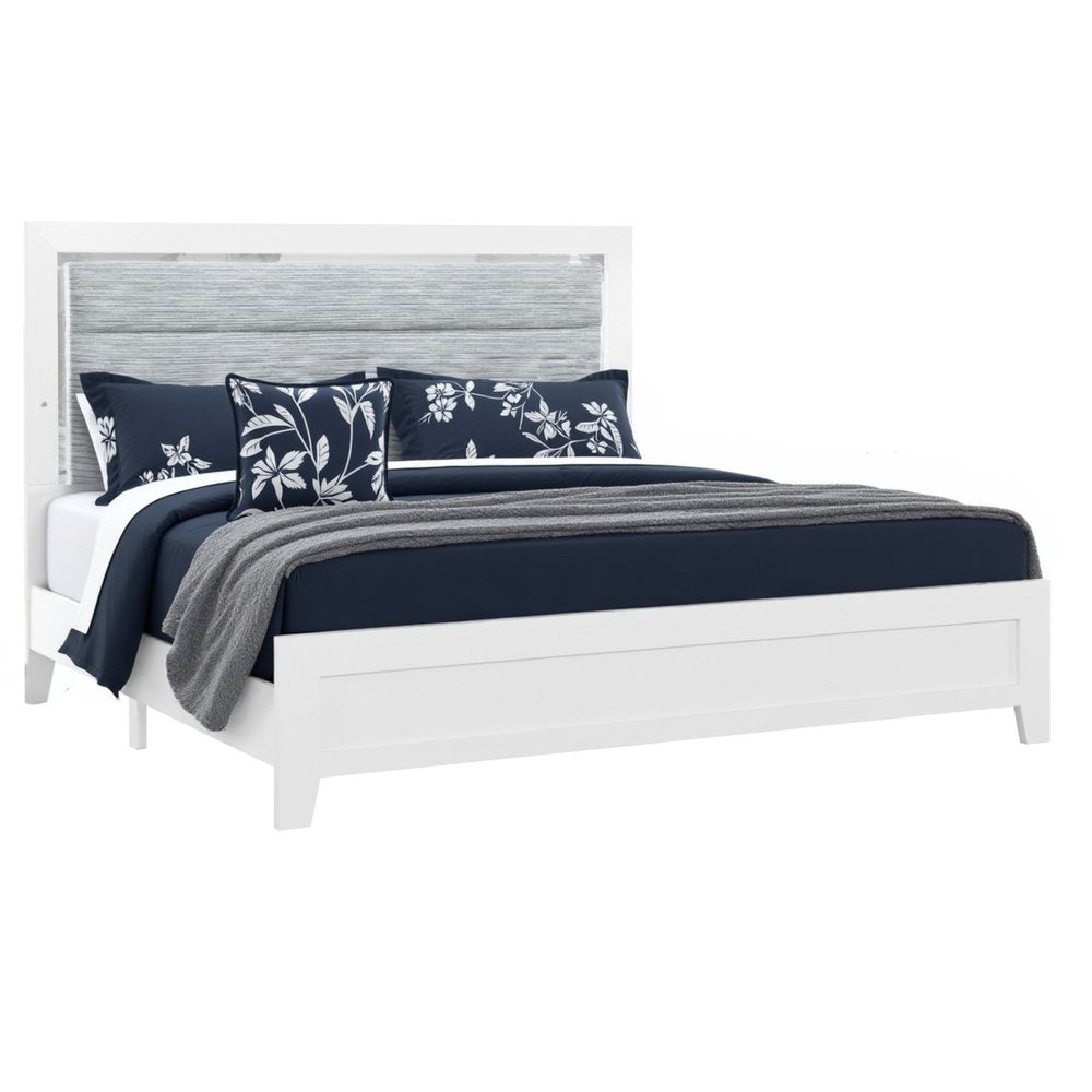 White and Light Gray Ribbed Texture Wood And Upholstery Lighted Full Bed Frame HomeRoots