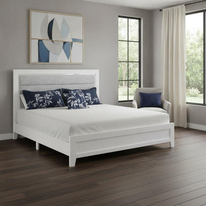 White and Light Gray Ribbed Texture Wood And Upholstery Lighted Full Bed Frame HomeRoots
