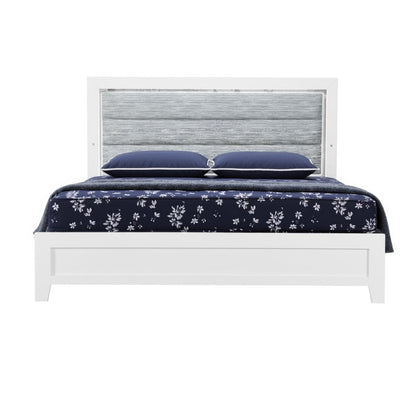 White and Light Gray Ribbed Texture Wood And Upholstery Lighted Full Bed Frame HomeRoots