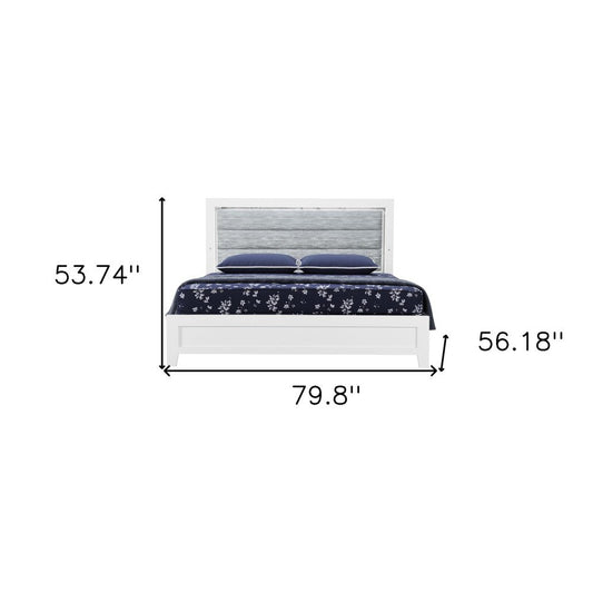 White and Light Gray Ribbed Texture Wood And Upholstery Lighted Full Bed Frame HomeRoots