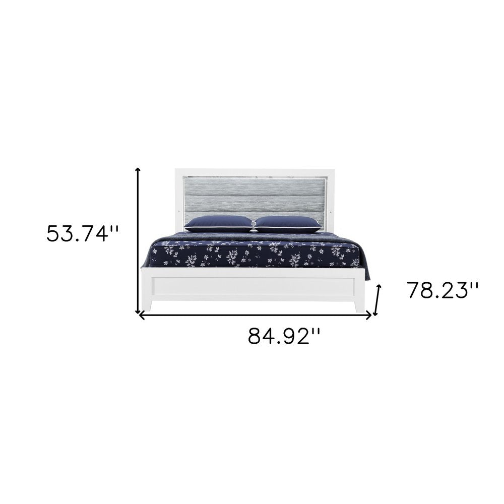 White and Light Gray Ribbed Texture Wood And Upholstery Lighted King Bed Frame HomeRoots
