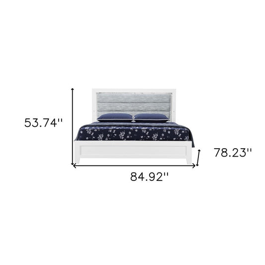White and Light Gray Ribbed Texture Wood And Upholstery Lighted King Bed Frame HomeRoots