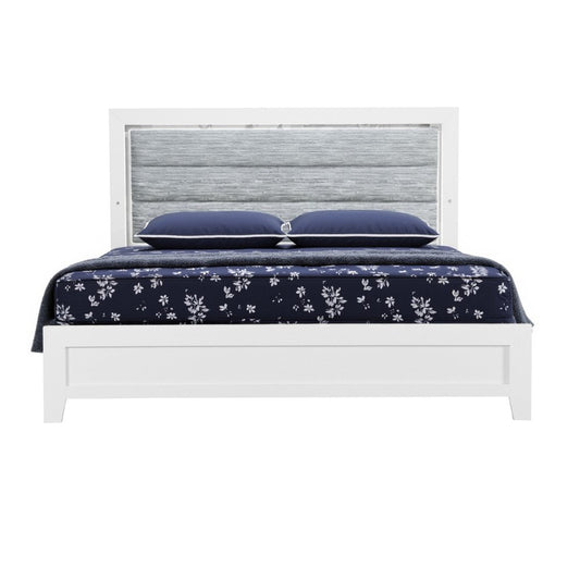 White and Light Gray Ribbed Texture Wood And Upholstery Lighted Queen Bed Frame HomeRoots