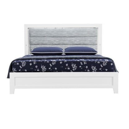White and Light Gray Ribbed Texture Wood And Upholstery Lighted Queen Bed Frame HomeRoots