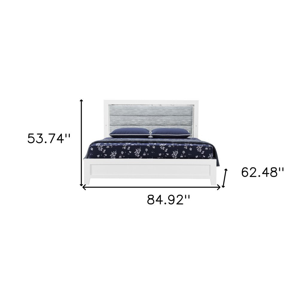 White and Light Gray Ribbed Texture Wood And Upholstery Lighted Queen Bed Frame HomeRoots