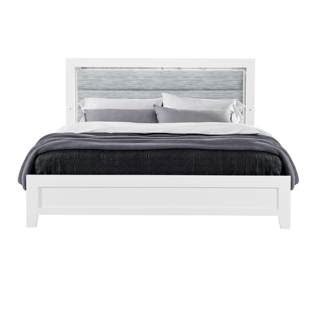 White And Gray Wood And Upholstery Lighted Twin Bed Frame HomeRoots