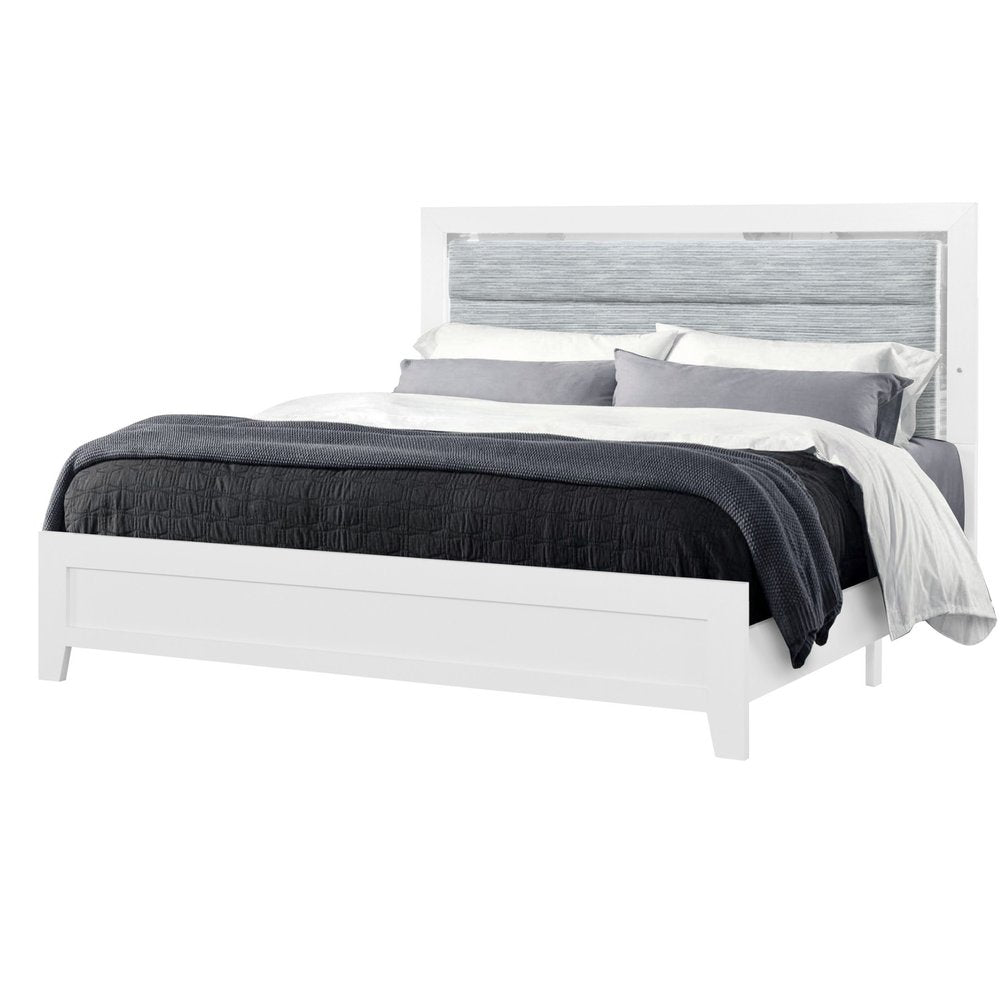 White And Gray Wood And Upholstery Lighted Twin Bed Frame HomeRoots
