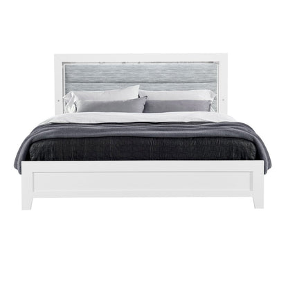 White And Gray Wood And Upholstery Lighted Twin Bed Frame