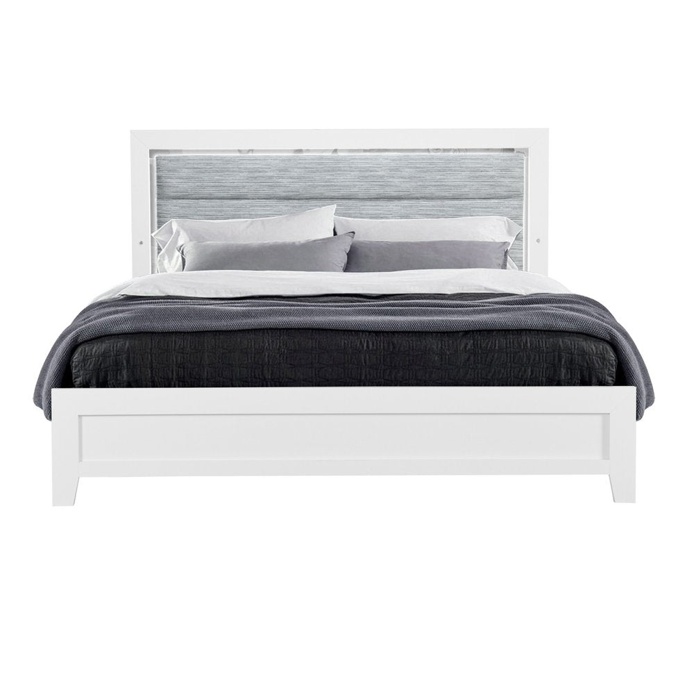 White And Gray Wood And Upholstery Lighted Twin Bed Frame HomeRoots