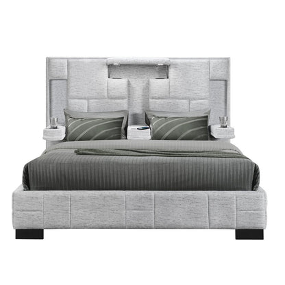 Gray Tufted Upholstery Lighted King Bed Frame HomeRoots