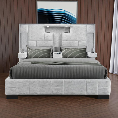 Gray Tufted Upholstery Lighted King Bed Frame HomeRoots