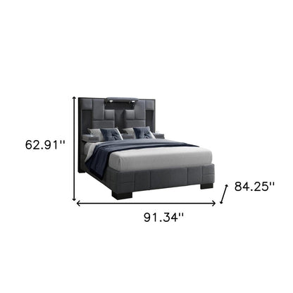 Gray Tufted Upholstery Lighted King Bed Frame HomeRoots