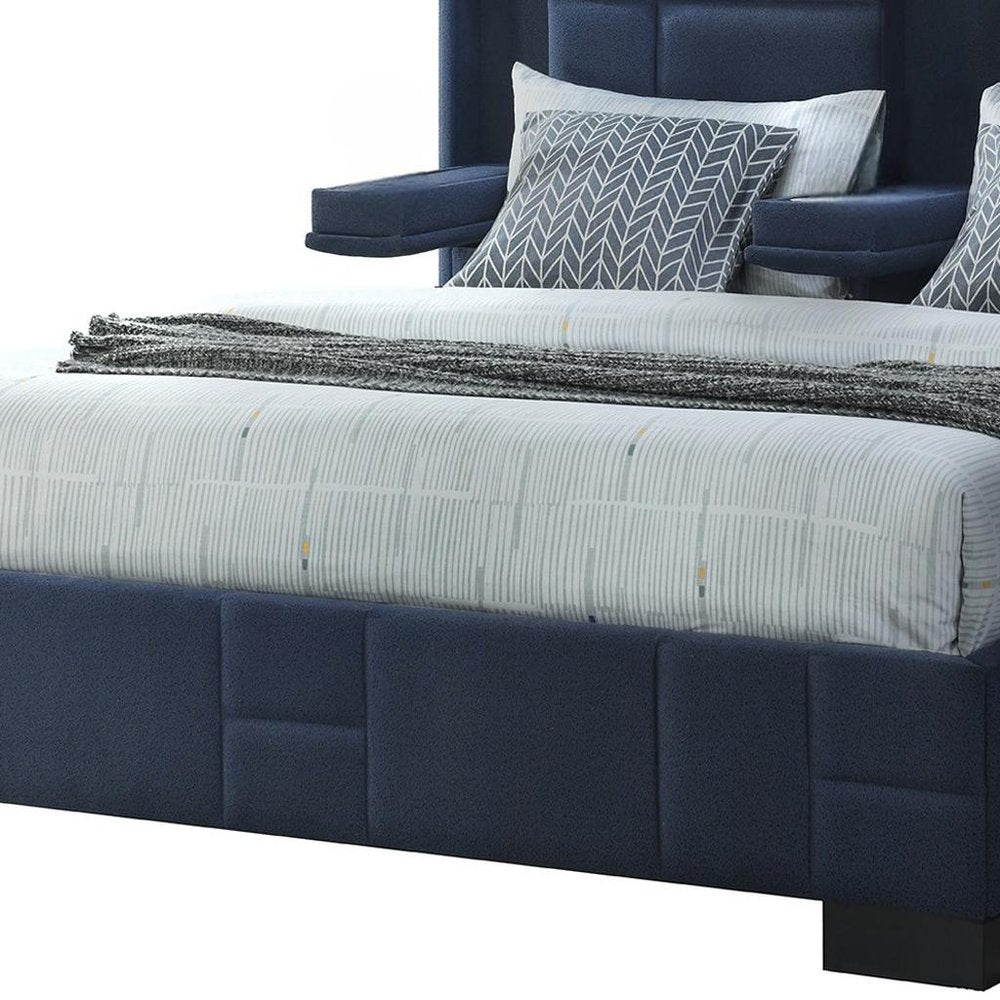 Navy Blue Tufted Upholstered Lighted King Bed Frame HomeRoots