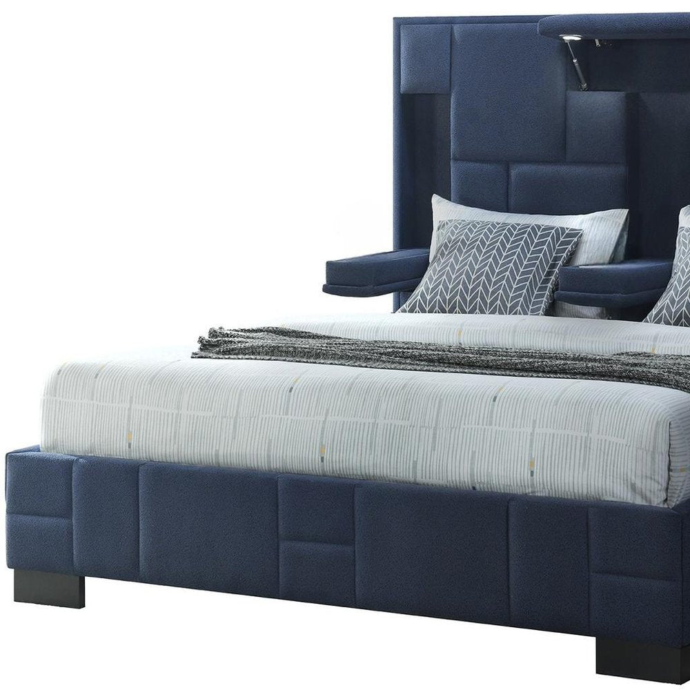 Navy Blue Tufted Upholstered Lighted King Bed Frame HomeRoots