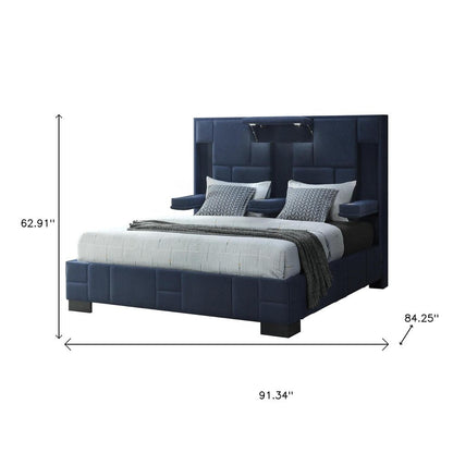 Navy Blue Tufted Upholstered Lighted King Bed Frame HomeRoots