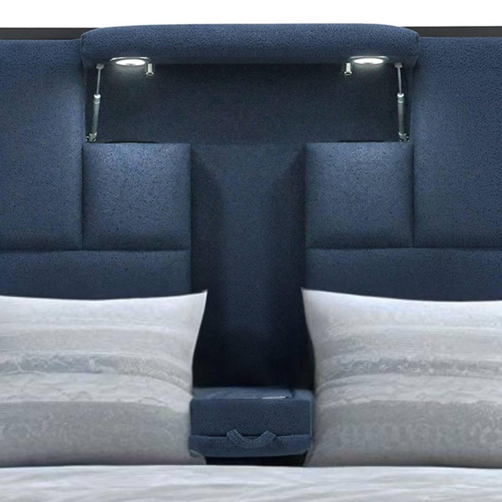 Navy Blue And Upholstered Lighted Queen Bed Frame with USB HomeRoots
