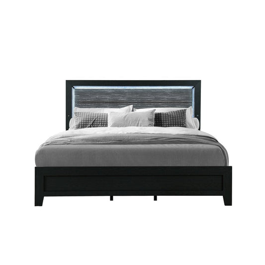 Black and Ash Gray Wood And Upholstery Upholstered Full Bed Frame HomeRoots