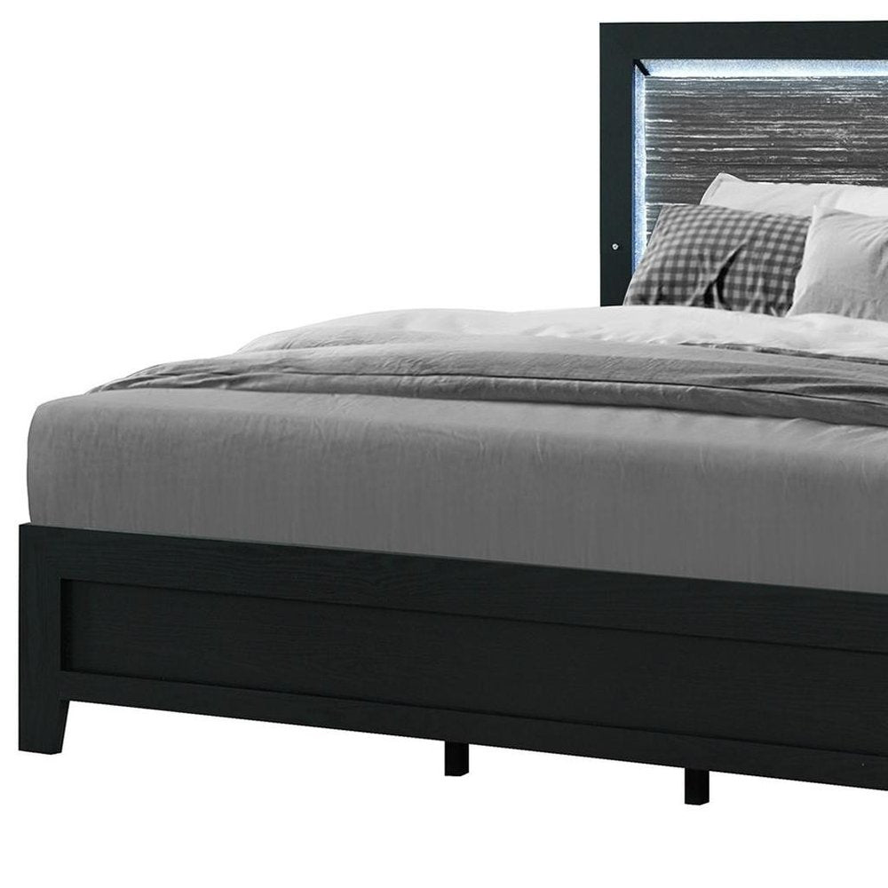 Black and Ash Gray Wood And Upholstery Lighted Upholstered Full Bed Frame HomeRoots