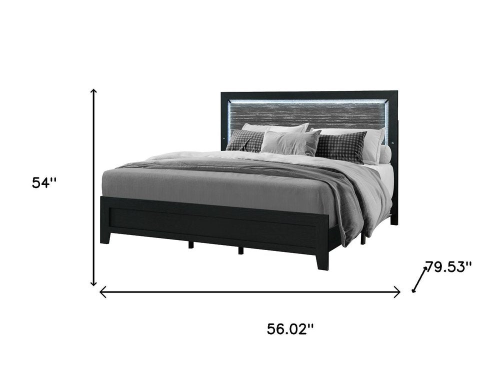 Black and Ash Gray Wood And Upholstery Lighted Upholstered Full Bed Frame HomeRoots