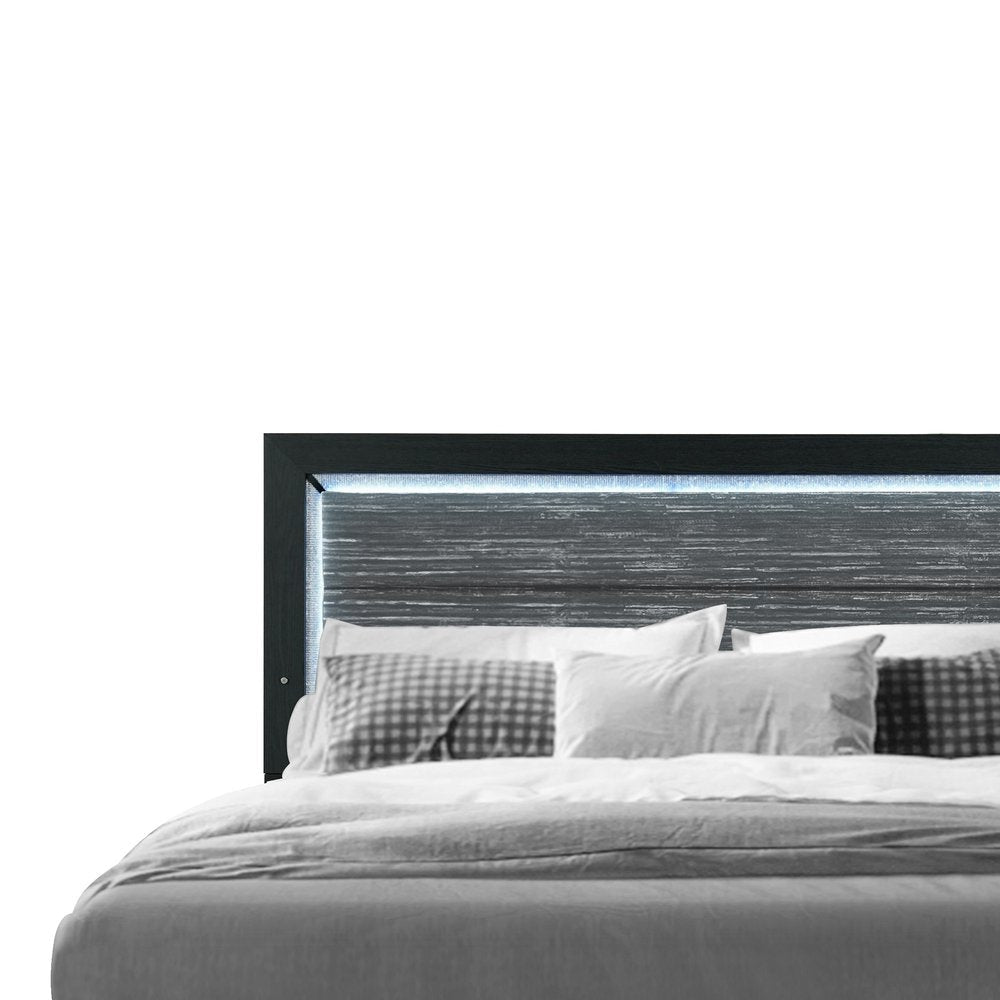 Black and Ash Gray Wood And Upholstery Lighted Upholstered Full Bed Frame HomeRoots