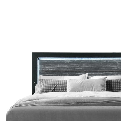 Black and Ash Gray Wood And Upholstery Lighted Upholstered Full Bed Frame HomeRoots