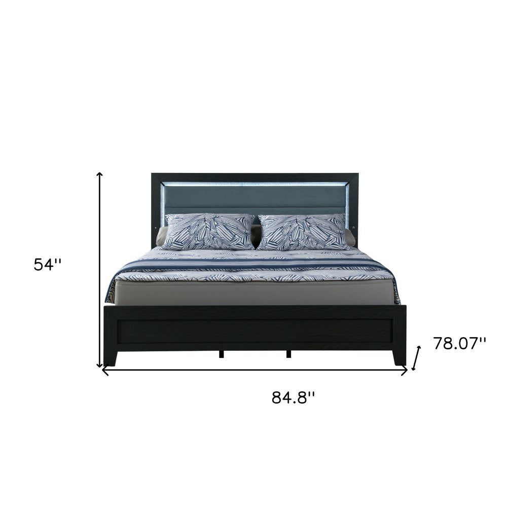 Black and Gray Wood And Velvet Lighted King Bed Frame HomeRoots