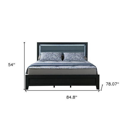 Black and Gray Wood And Velvet Lighted King Bed Frame HomeRoots