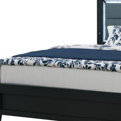 Black and Gray Wood And Velvet Lighted King Bed Frame HomeRoots