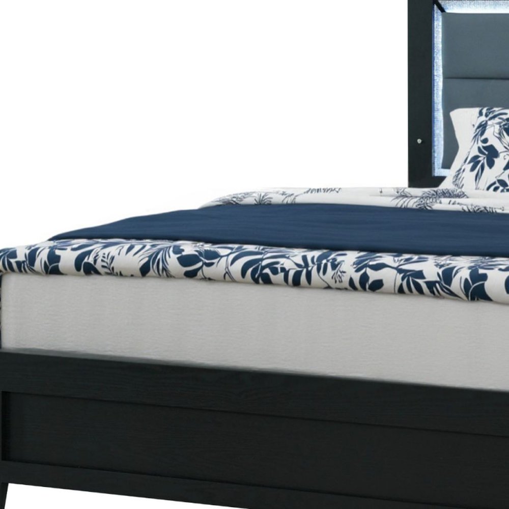 Black and Gray Wood And Velvet Lighted King Bed Frame HomeRoots