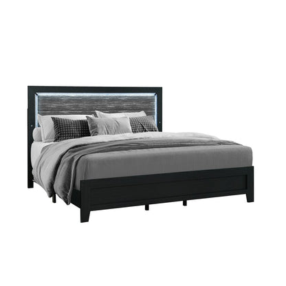 Black and Gray Wood And Velvet Lighted King Bed Frame HomeRoots
