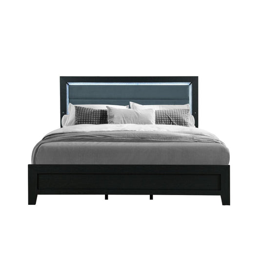 Black and Ash Gray Wood And Upholstery Upholstered Queen Bed Frame HomeRoots