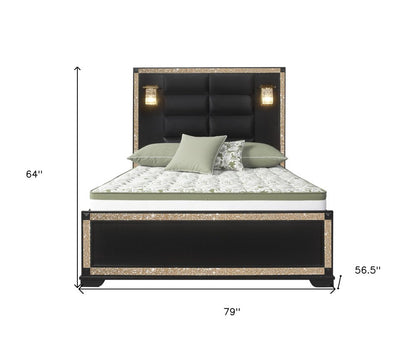 Black And Gold Faux Crystal Bling Wood And Upholstery Lighted Full Bed Frame HomeRoots
