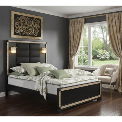 Black And Gold Faux Crystal Bling Wood And Upholstery Lighted Full Bed Frame HomeRoots