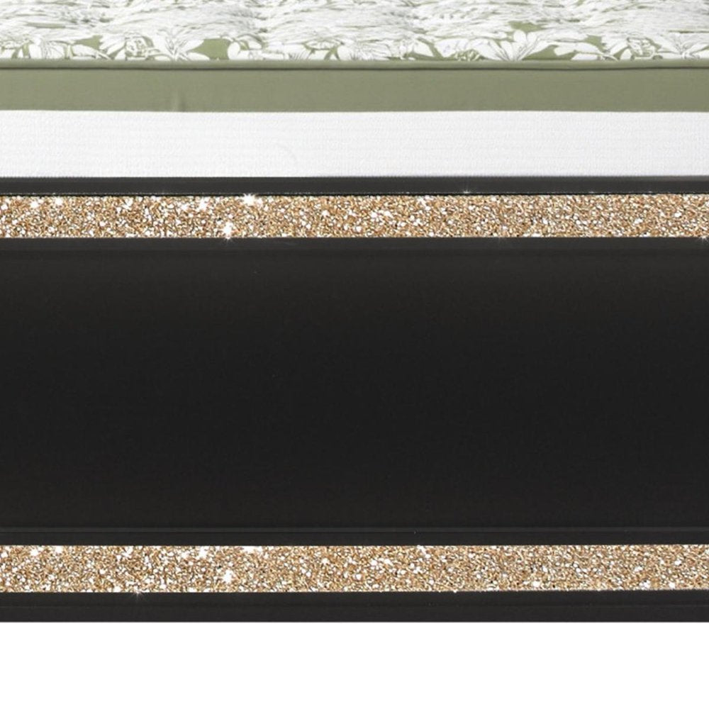 Black And Gold Faux Crystal Bling Wood And Upholstery Lighted Full Bed Frame HomeRoots